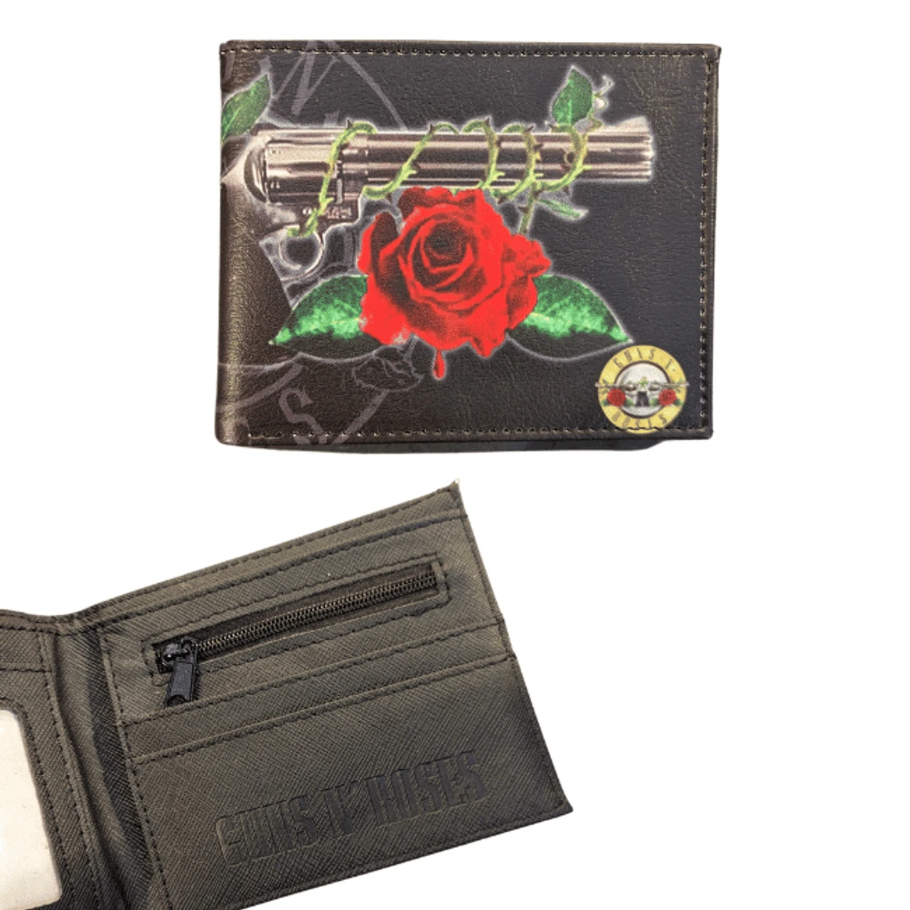 Guns N' Roses - Roses & Gun Bifold With Zip Coin Pouch Wallet
