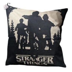 Stranger Things - Black With WhiteLogo & Bikes Canvas Style 45x45cm Cushion